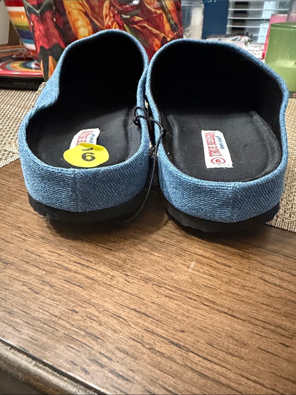 True Religion Denim Blue Slip-On Mules with Horseshoe Studs - Picture 14 of 17